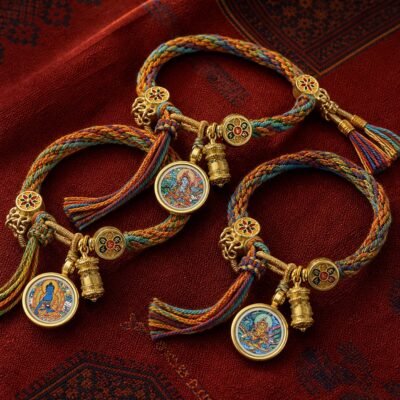 Tibetan Sacred Deity Charm Cord Bracelet