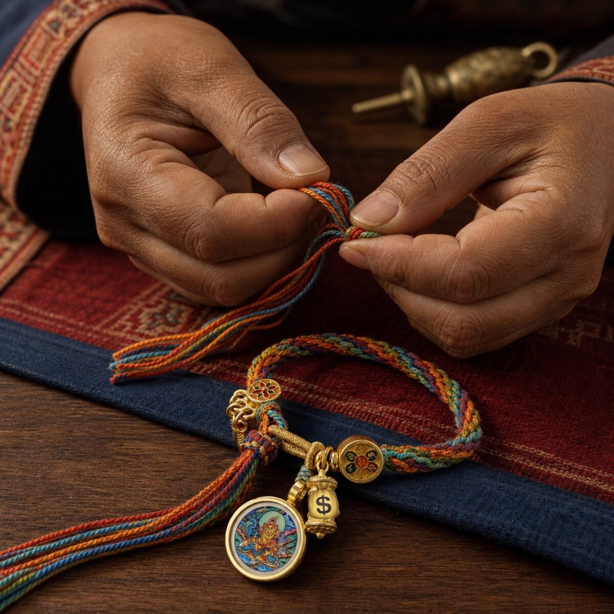 Tibetan Sacred Deity Charm Cord Bracelet