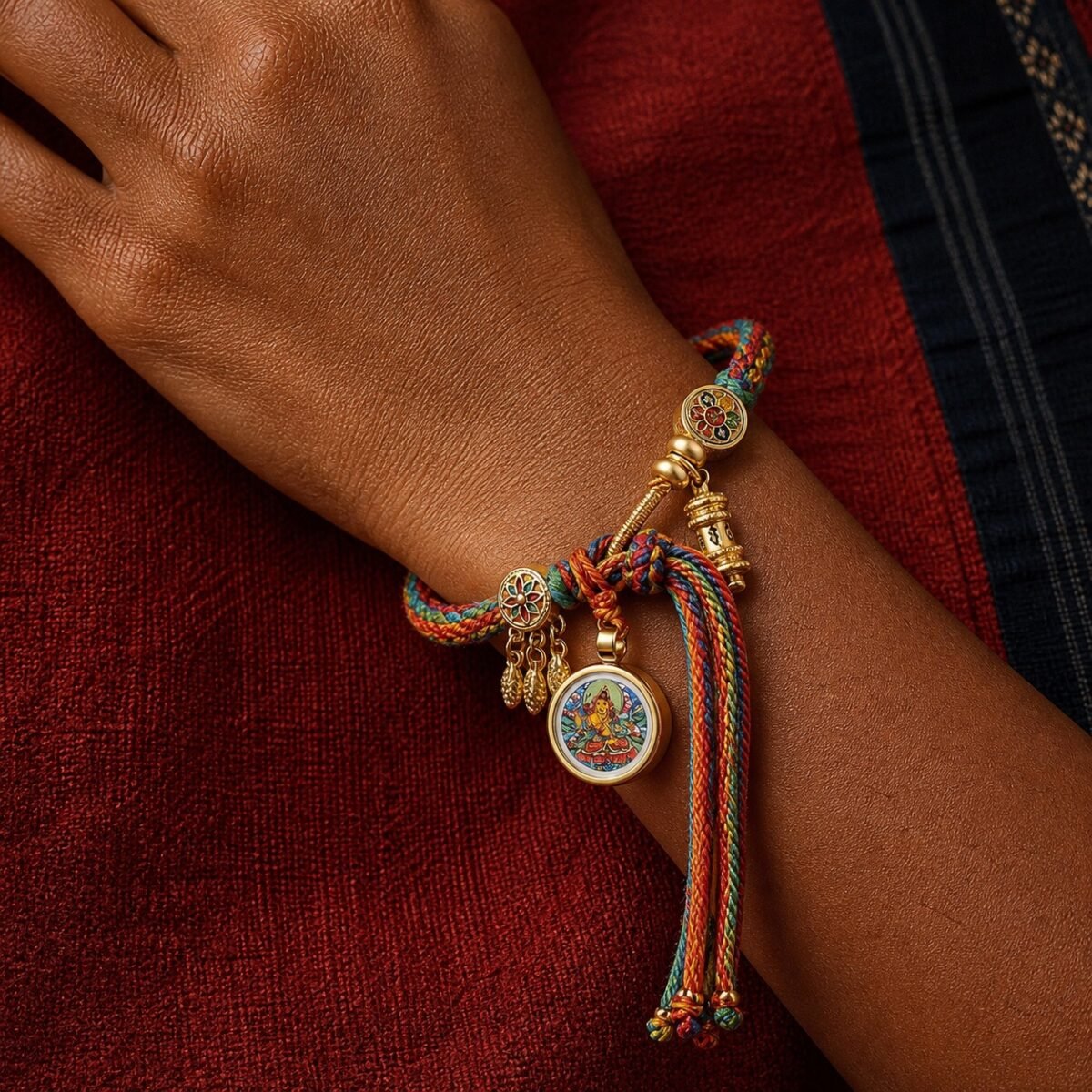 Tibetan Sacred Deity Charm Cord Bracelet