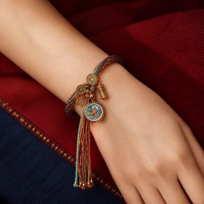 Tibetan Sacred Deity Charm Cord Bracelet