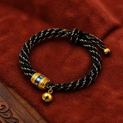 tibetan-six-syllable-mantra-bracelet-bell-black-gold Six-Syllable Mantra Bracelet