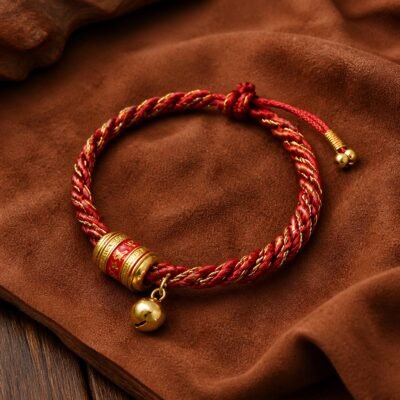 tibetan-six-syllable-mantra-bracelet-bell-red-gold Six-Syllable Mantra Bracelet