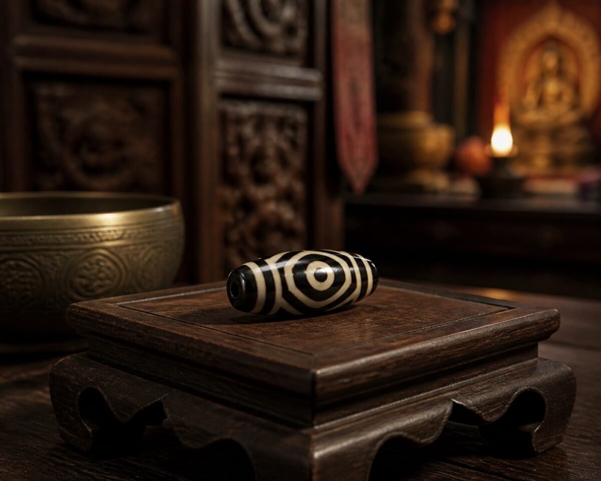 tibetan-style-dzi-temple-altar Tibetan Dzi Bead for DIY Mala — 20 Sacred Motifs
