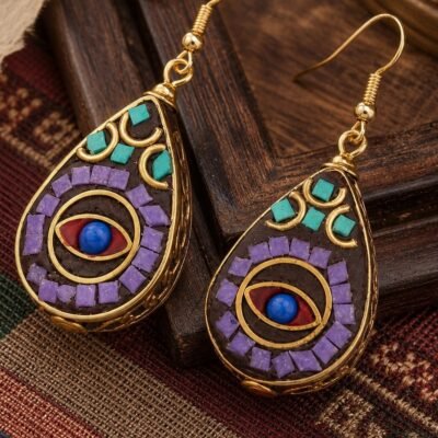 tibetan-teardrop-turquoise-inlay-earrings-03-detail Tibetan Teardrop Turquoise Inlay Earrings