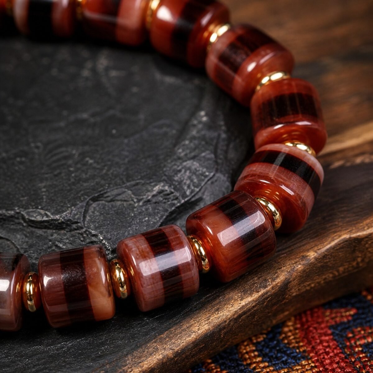 Tibetan Temple-Return Red Agate Dzi Bracelet