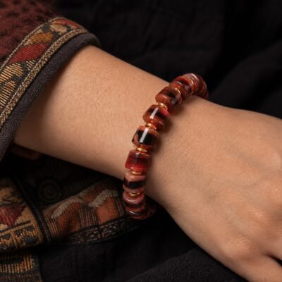 Tibetan Temple-Return Red Agate Dzi Bracelet