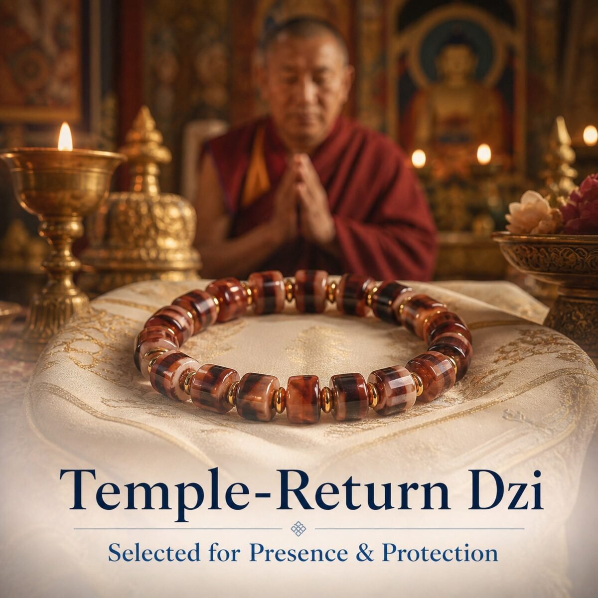 Tibetan Temple-Return Red Agate Dzi Bracelet