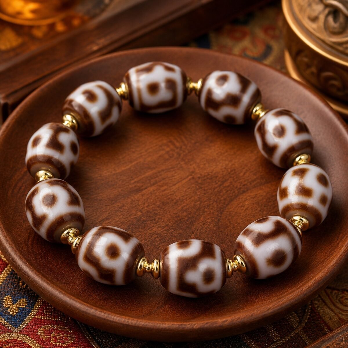 Treasure Vase Dzi bracelet in natural old-mine agate