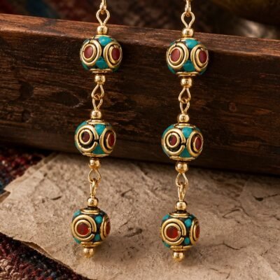 Tibetan Three-Bead Chain Drop Earrings