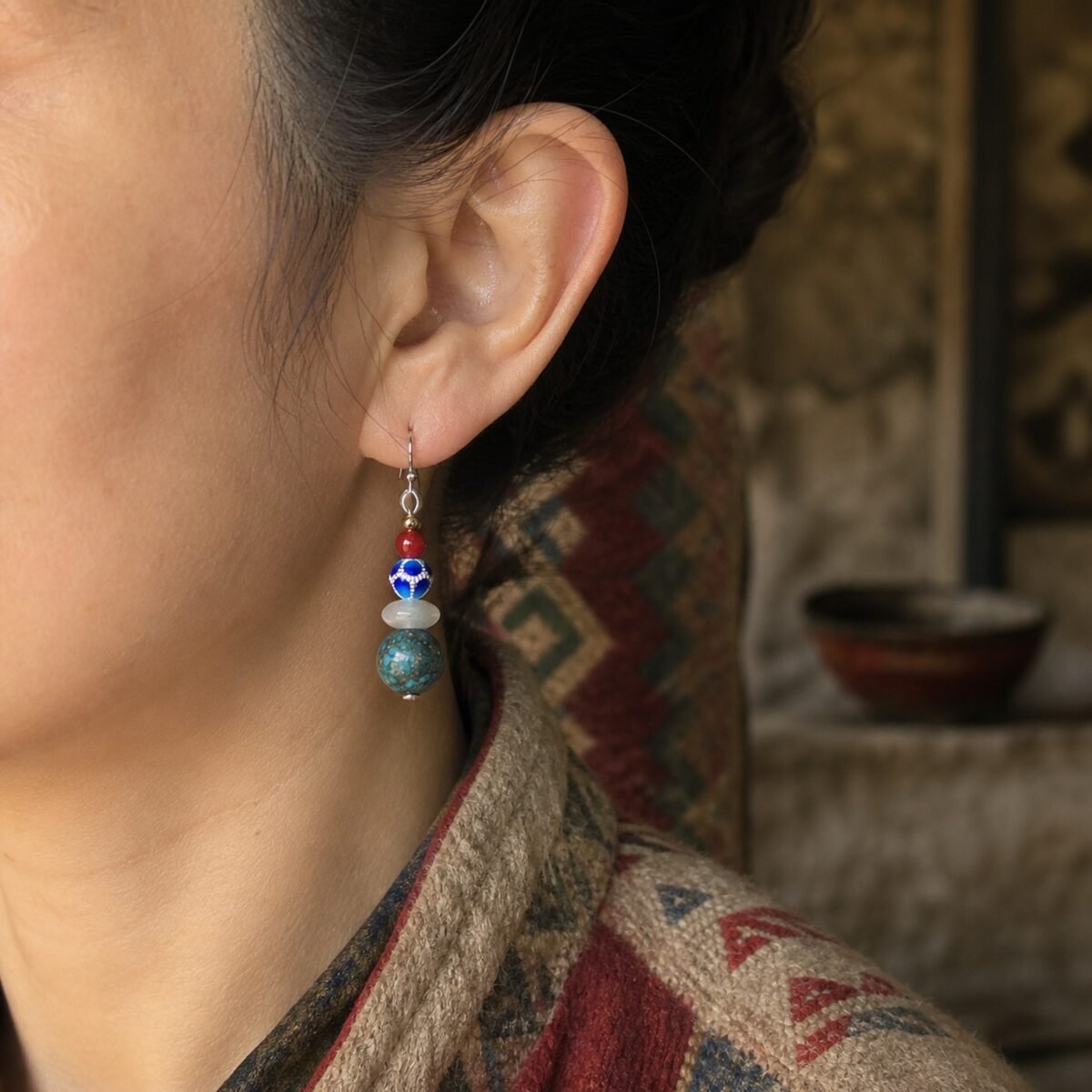 Tibetan Turquoise & Lapis Drop Earrings