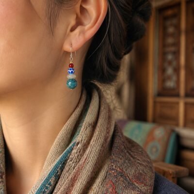 Tibetan Turquoise & Lapis Drop Earrings