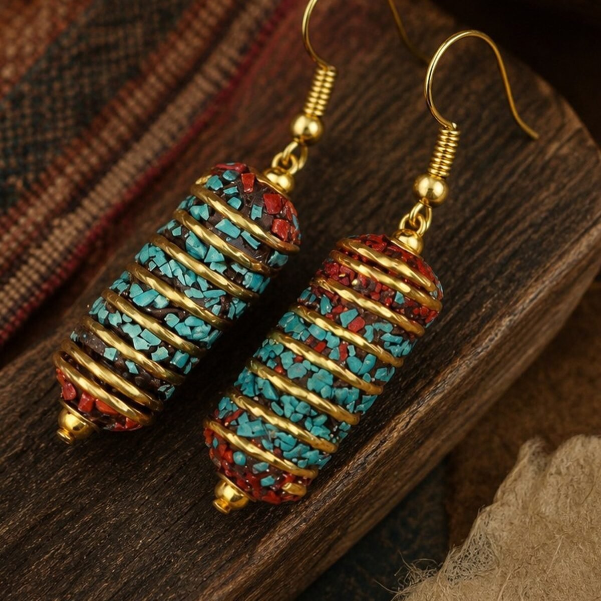tibetan-wrapped-cylinder-drop-earrings-03-detail Tibetan Wrapped Cylinder Drop Earrings