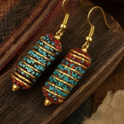 tibetan-wrapped-cylinder-drop-earrings-03-detail Tibetan Wrapped Cylinder Drop Earrings