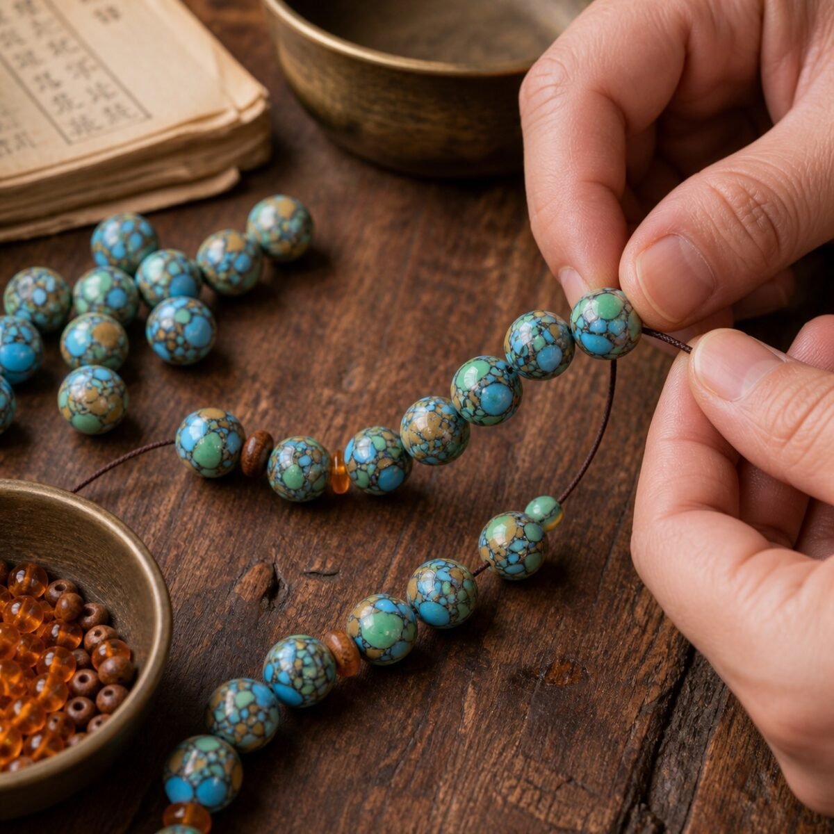 tricolor-mosaic-turquoise-style-beads-diy-making Premium Natural Tricolor Mosaic Turquoise Beads for DIY Mala Making