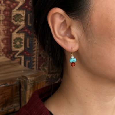turquoise-coral-pearl-hook-earrings-02-worn-closeup Turquoise Coral & Pearl Hook Earrings