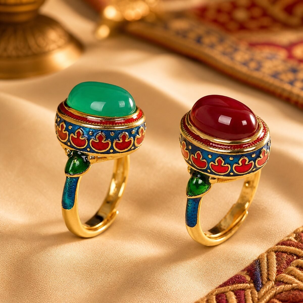 Vintage Cloisonne Gemstone Statement Ring