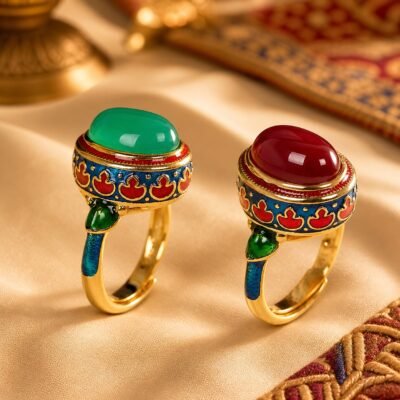 Vintage Cloisonne Gemstone Statement Ring