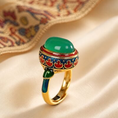 Vintage Cloisonne Gemstone Statement Ring