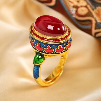 Vintage Cloisonne Gemstone Statement Ring