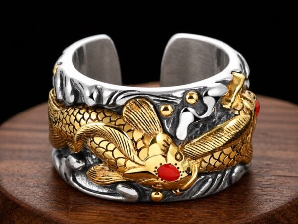 Vintage Koi Prosperity Ring in copper with raised koi motif