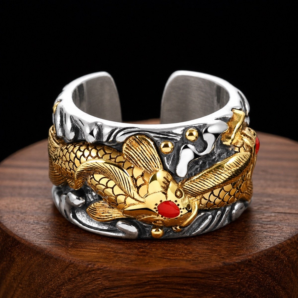 Vintage Koi Prosperity Ring in copper with raised koi motif