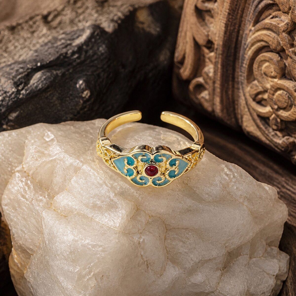 Vintage Palace Cloisonne Adjustable Ring