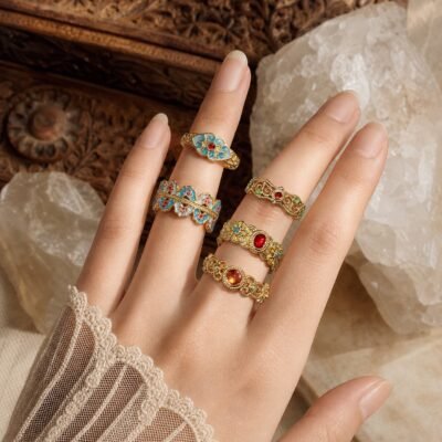 Vintage Palace Cloisonne Adjustable Ring