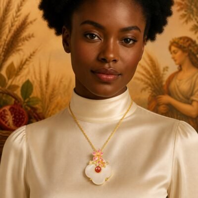 Virgo Eastern Zodiac Guardian Flower Goddess Necklace – Pomegranate Blossom
