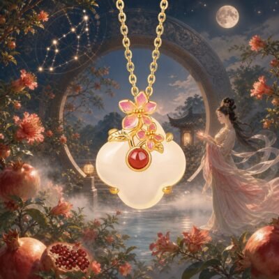 Virgo Eastern Zodiac Guardian Flower Goddess Necklace – Pomegranate Blossom
