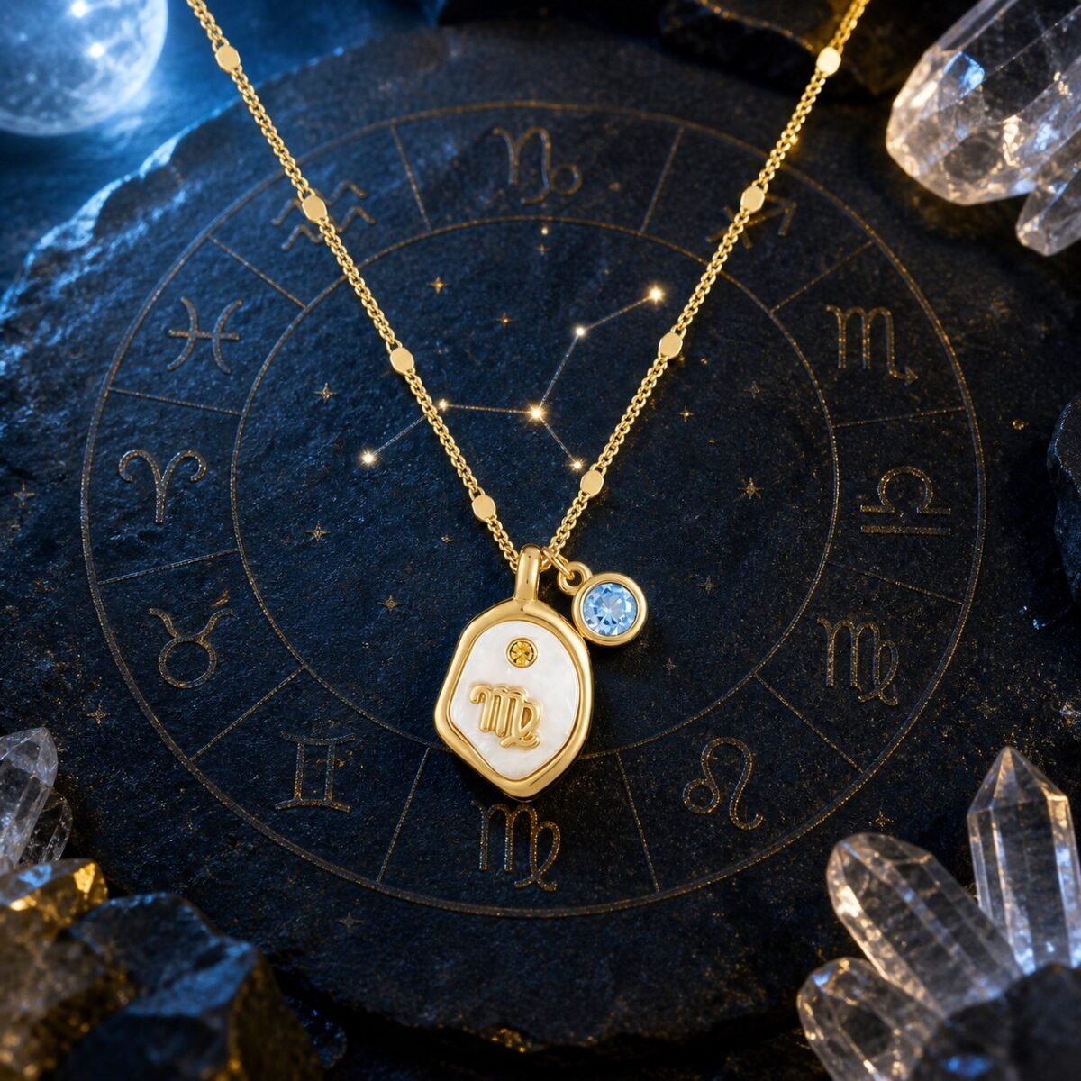 Virgo Pearlescent Zodiac Birthstone Necklace