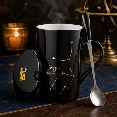 Virgo Zodiac Constellation Ceramic Mug & Spoon Set