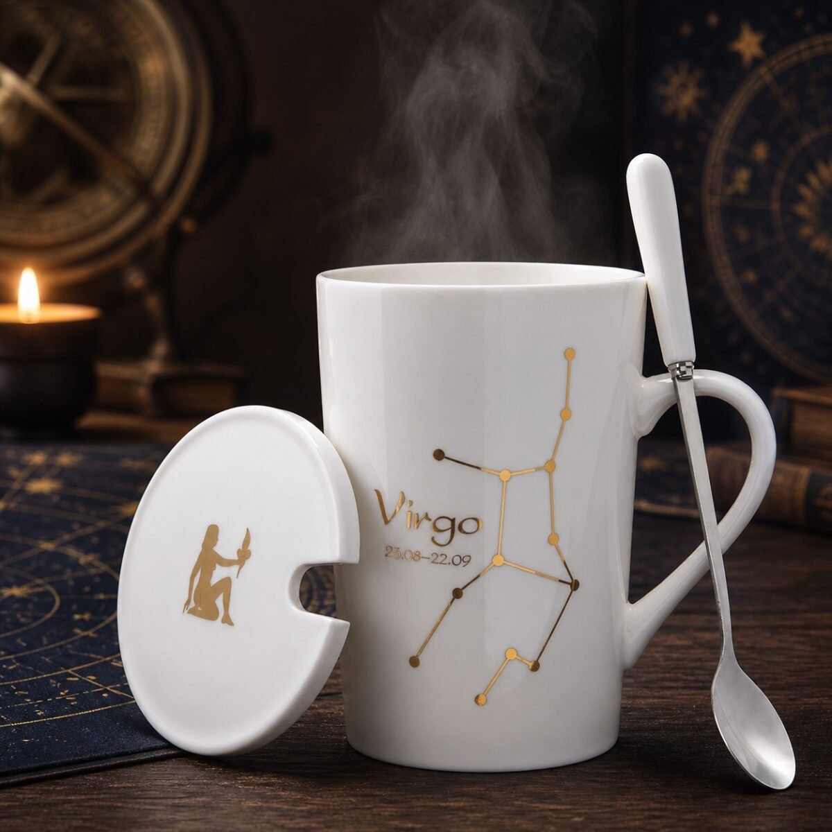 Virgo Zodiac Constellation Ceramic Mug & Spoon Set
