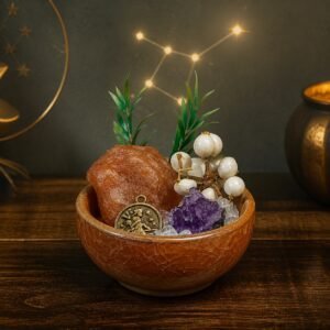 Virgo Crystal Micro-Landscape Desk Decor with red agate, amethyst, clear quartz, botanical accents, and zodiac medallion