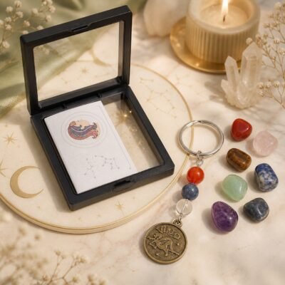virgo-zodiac-seven-chakra-crystal-keychain-gift-set-02-keychain-closeup Virgo Seven Chakra Crystal Keychain Gift Set