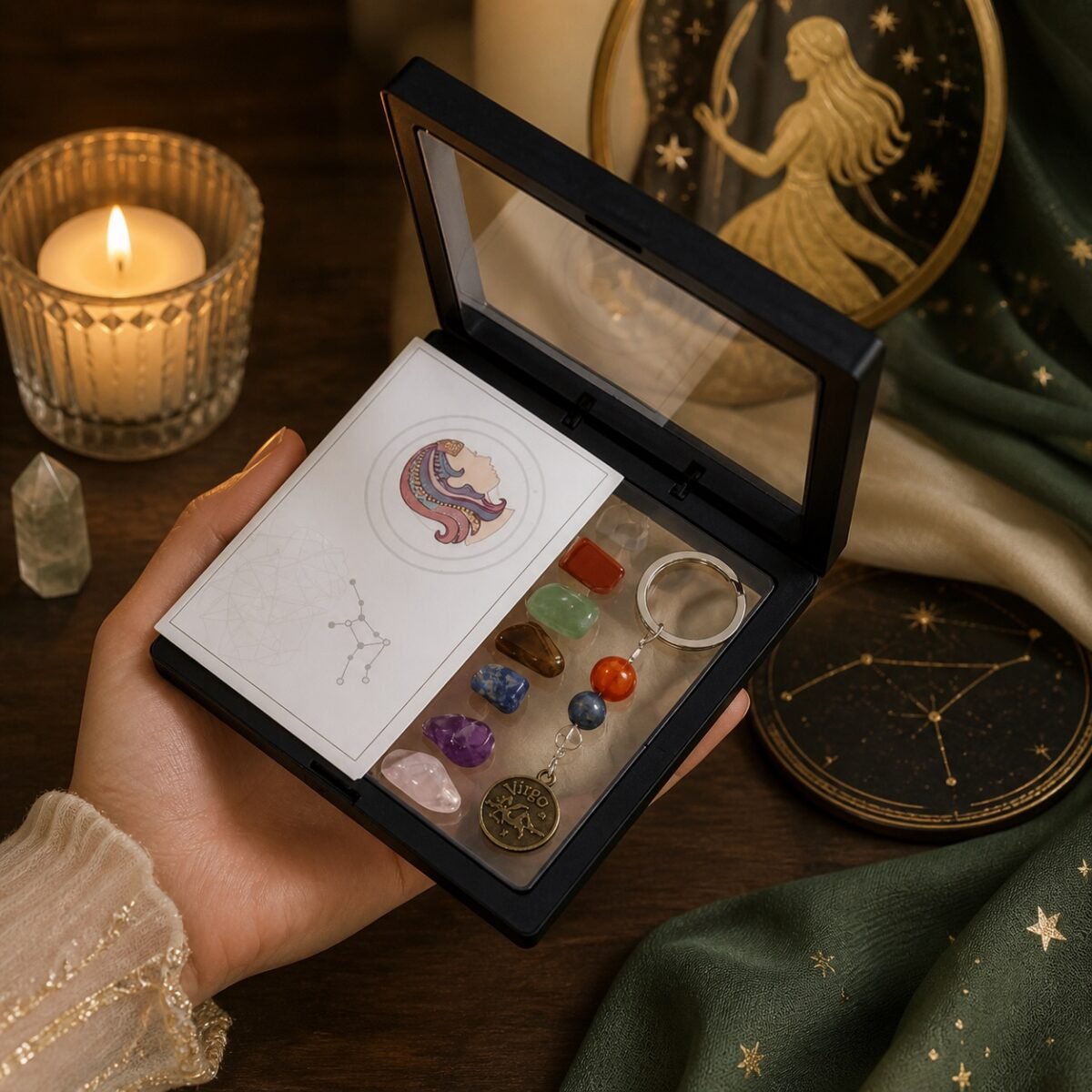 virgo-zodiac-seven-chakra-crystal-keychain-gift-set-03-gift-lifestyle Virgo Seven Chakra Crystal Keychain Gift Set