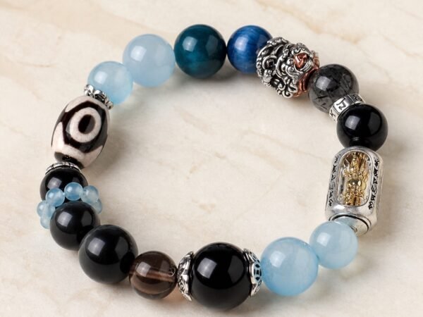 water-calm-vajra-multi-gemstone-bracelet-01-main Water Calm Vajra Multi-Gemstone Bracelet with blue and dark gemstone beads