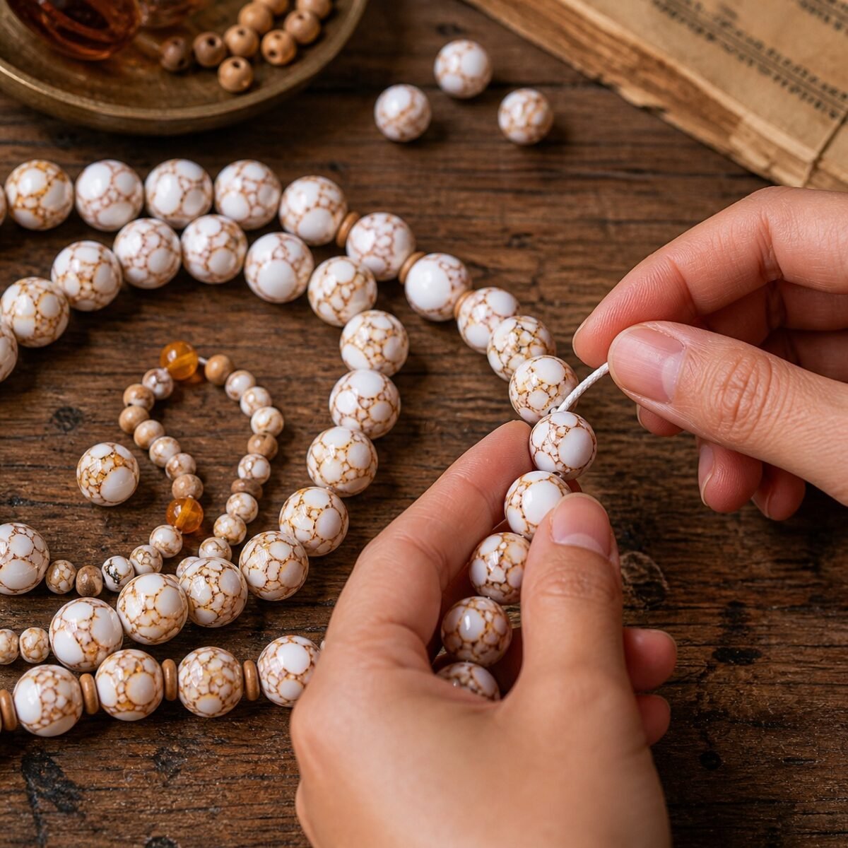 Premium Natural White Gold-Web Turquoise Beads for DIY Mala Making