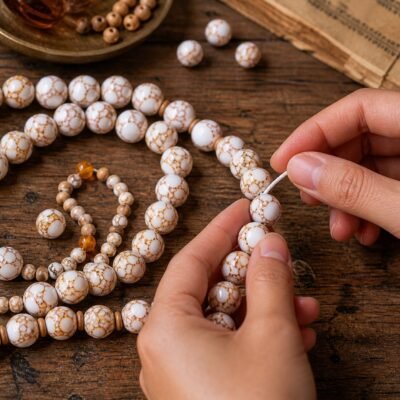 Premium Natural White Gold-Web Turquoise Beads for DIY Mala Making