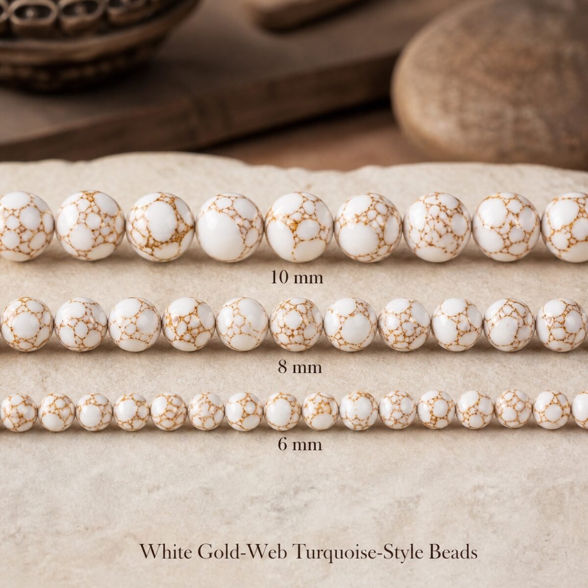 Premium Natural White Gold-Web Turquoise Beads for DIY Mala Making