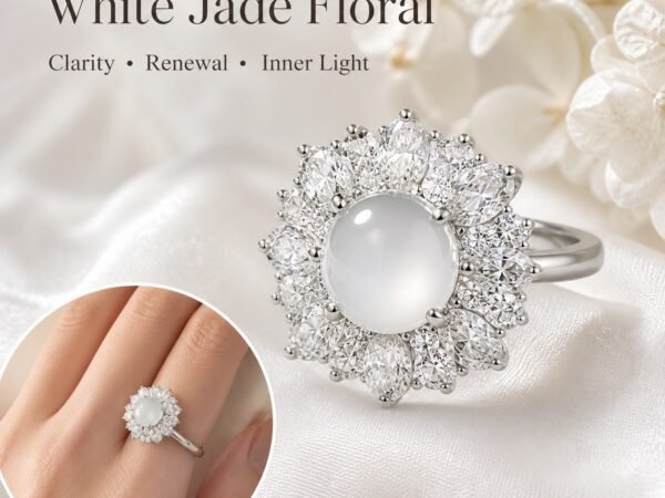 White Jade Floral Clarity Ring