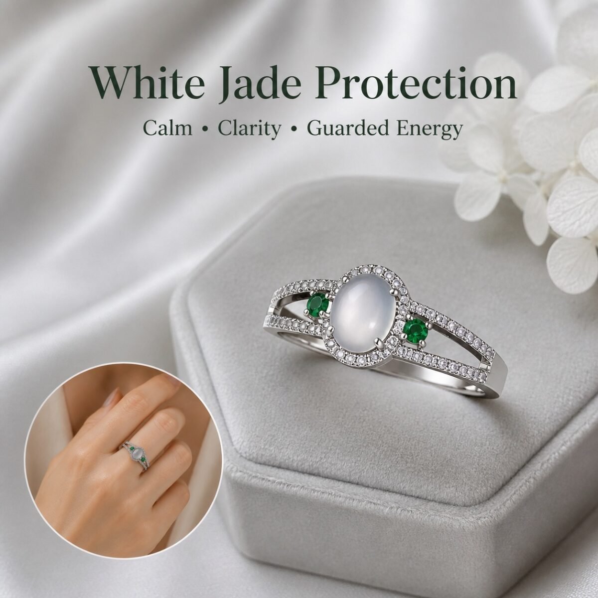 White Jade Protection Split Band Ring