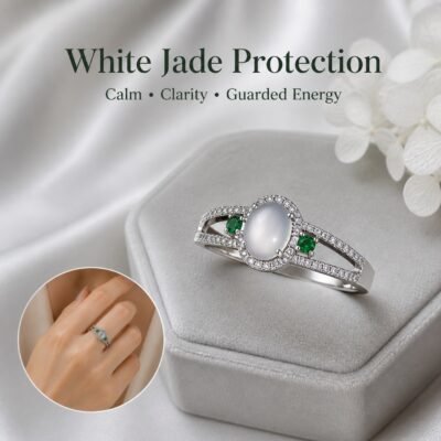 White Jade Protection Split Band Ring