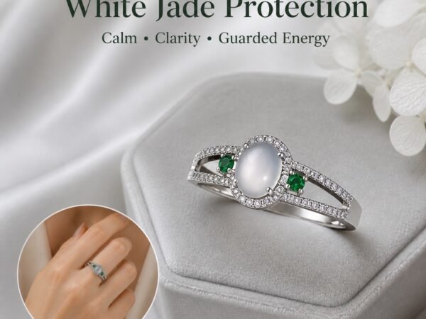 White Jade Protection Split Band Ring