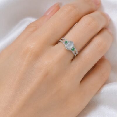 White Jade Protection Split Band Ring