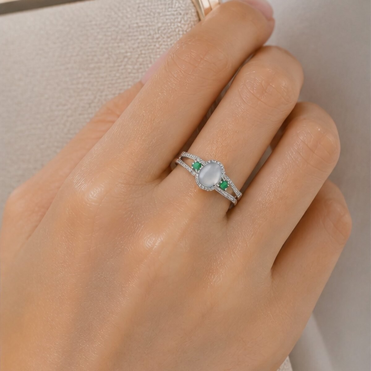 White Jade Protection Split Band Ring