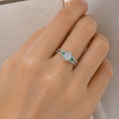 White Jade Protection Split Band Ring