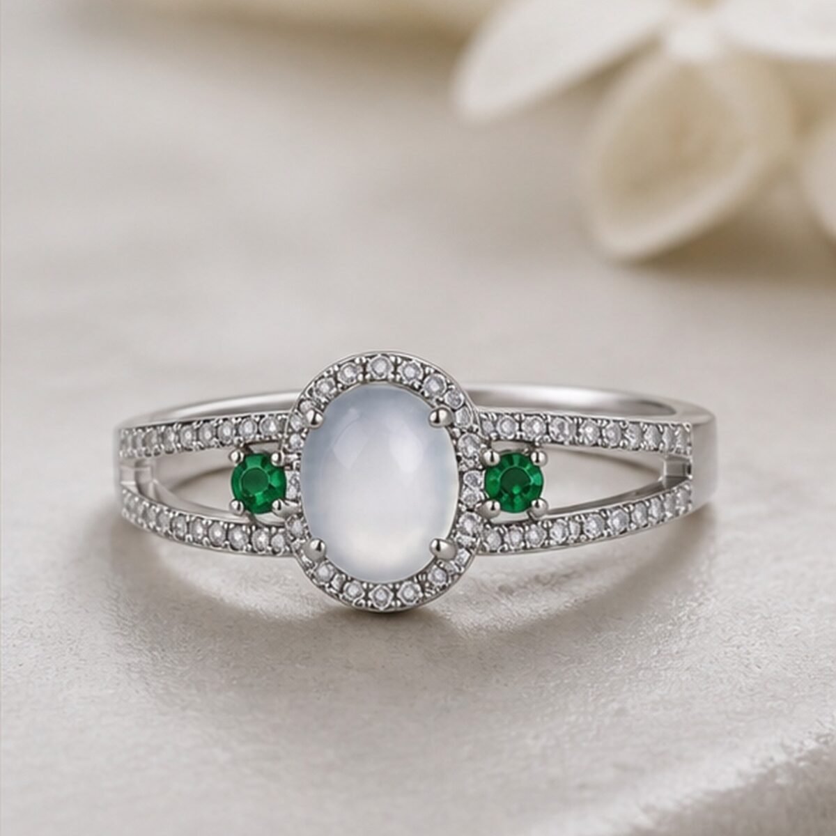 White Jade Protection Split Band Ring