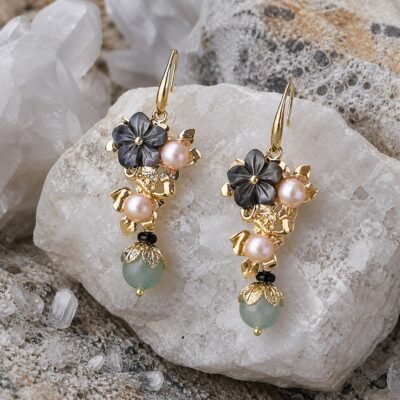 Wisteria Bloom Pearl & Jade Drop Earrings