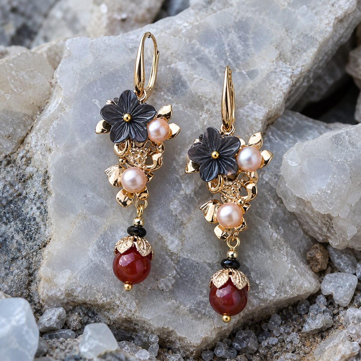 Wisteria Bloom Pearl & Jade Drop Earrings