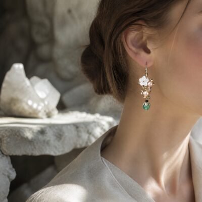 Wisteria Bloom Pearl & Jade Drop Earrings